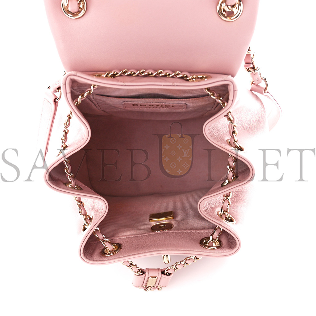 Ch*el master lambskin quilted small duma drawstring backpack light pink as2908 (18.5*18*12cm)